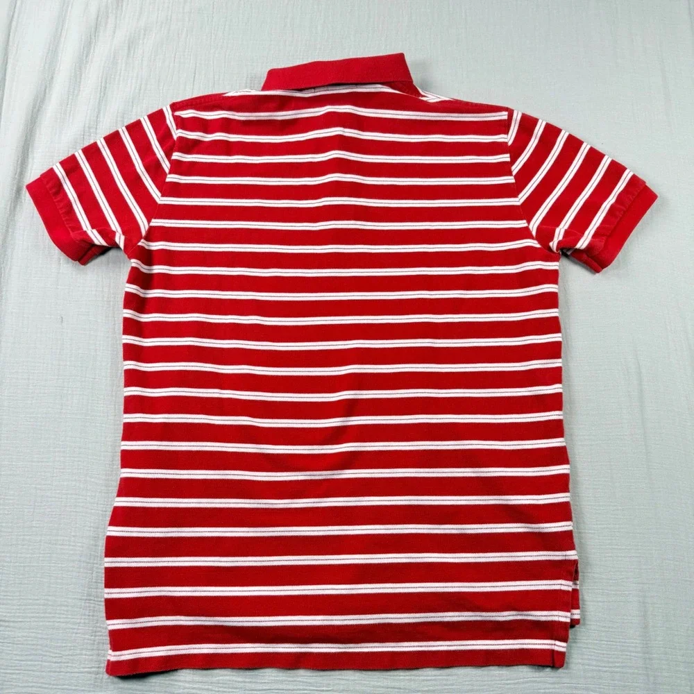 Vintage Y2K Ralph Lauren Boys Large Red White Striped Short Sleeve Polo Shirt‎